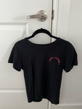 Marc Jacobs Black Tee with Small Pink Logo